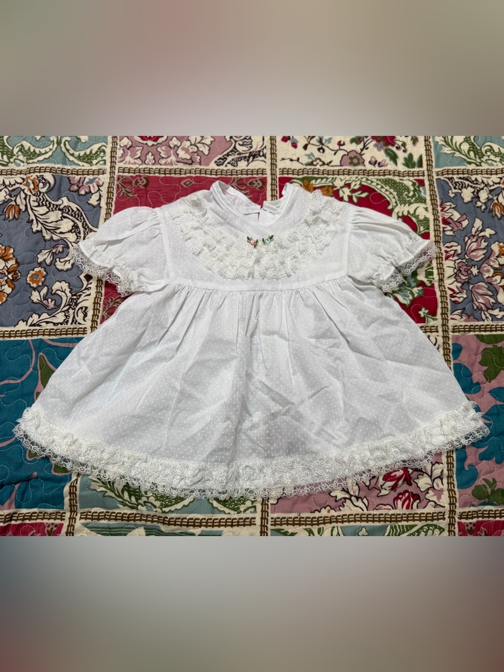 VTG Swiss Dot Lace Floral Baby Dress 24M Made in USA